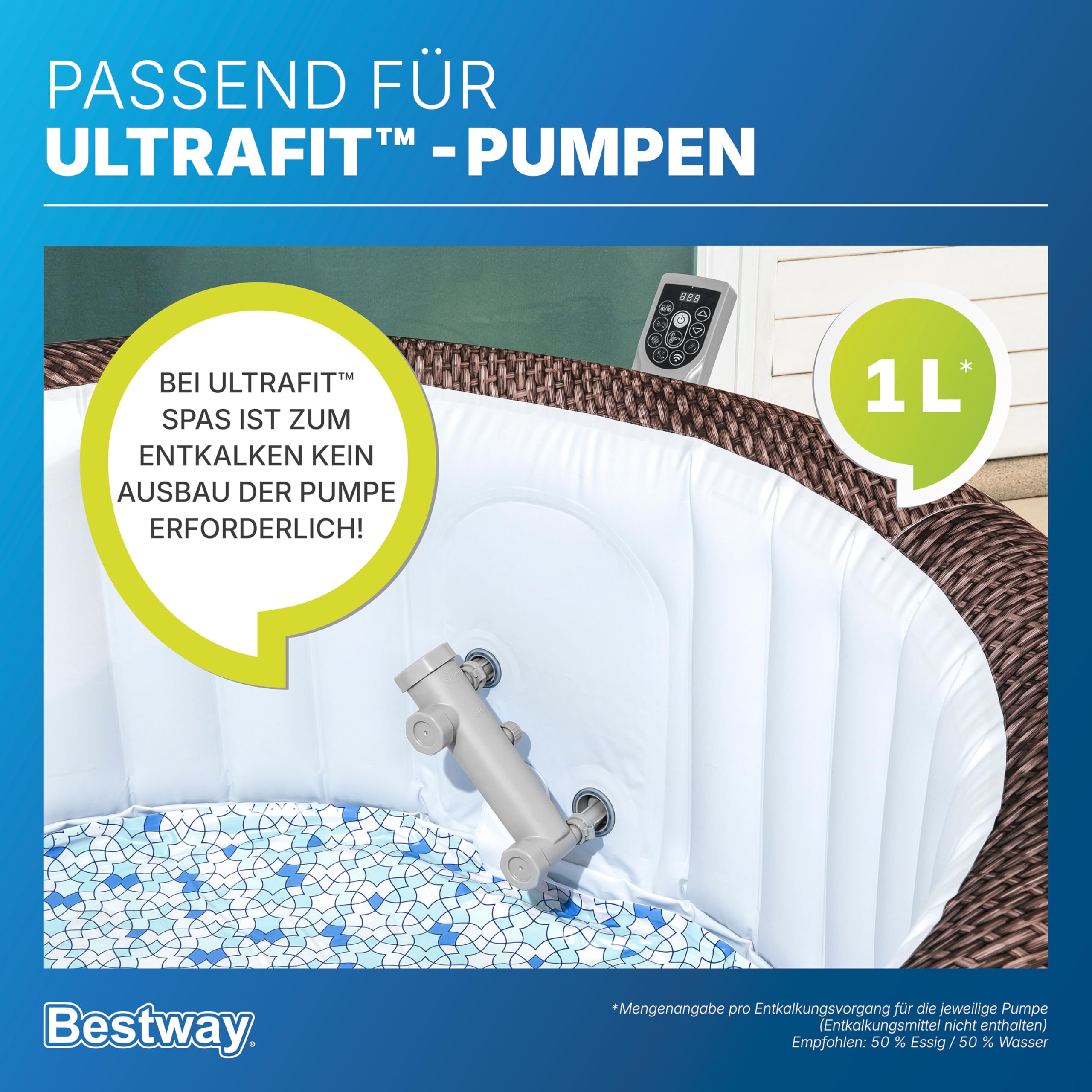Lay-Z-Spa Entkalker-Adapter für Pumpeneinheiten – Zubehör gegen Kalk & E02-Fehler, für AirJet & HydroJet Pumpen, Wartung ohne Ausbau (ohne Entkalkungsmittel)