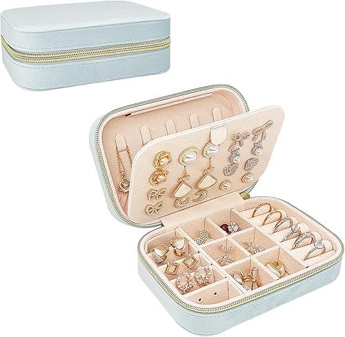 Soddeph Caja de joyería de viaje de terciopelo estuche de joyería de viaje de 2 capas caja organizadora de joyas portátil de piel sintética para