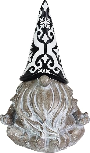 Miniatura 2 de Exhart Gnomo de jardín, escultura de estatua de jardín gris meditación solar, sombrero de filigrana LED, decoración de césped y patio al aire libre,
