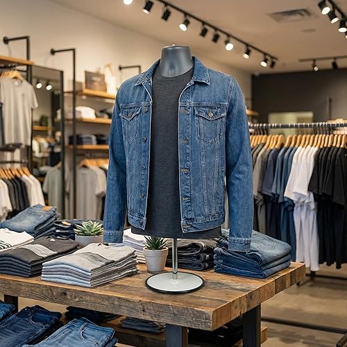 Miniatura 68 de DisplayTown - Maniquí masculino de torso con soporte de metal, cuerpo hueco, apilable, forma para exhibir camisetas, mostrador, ferias de Negro