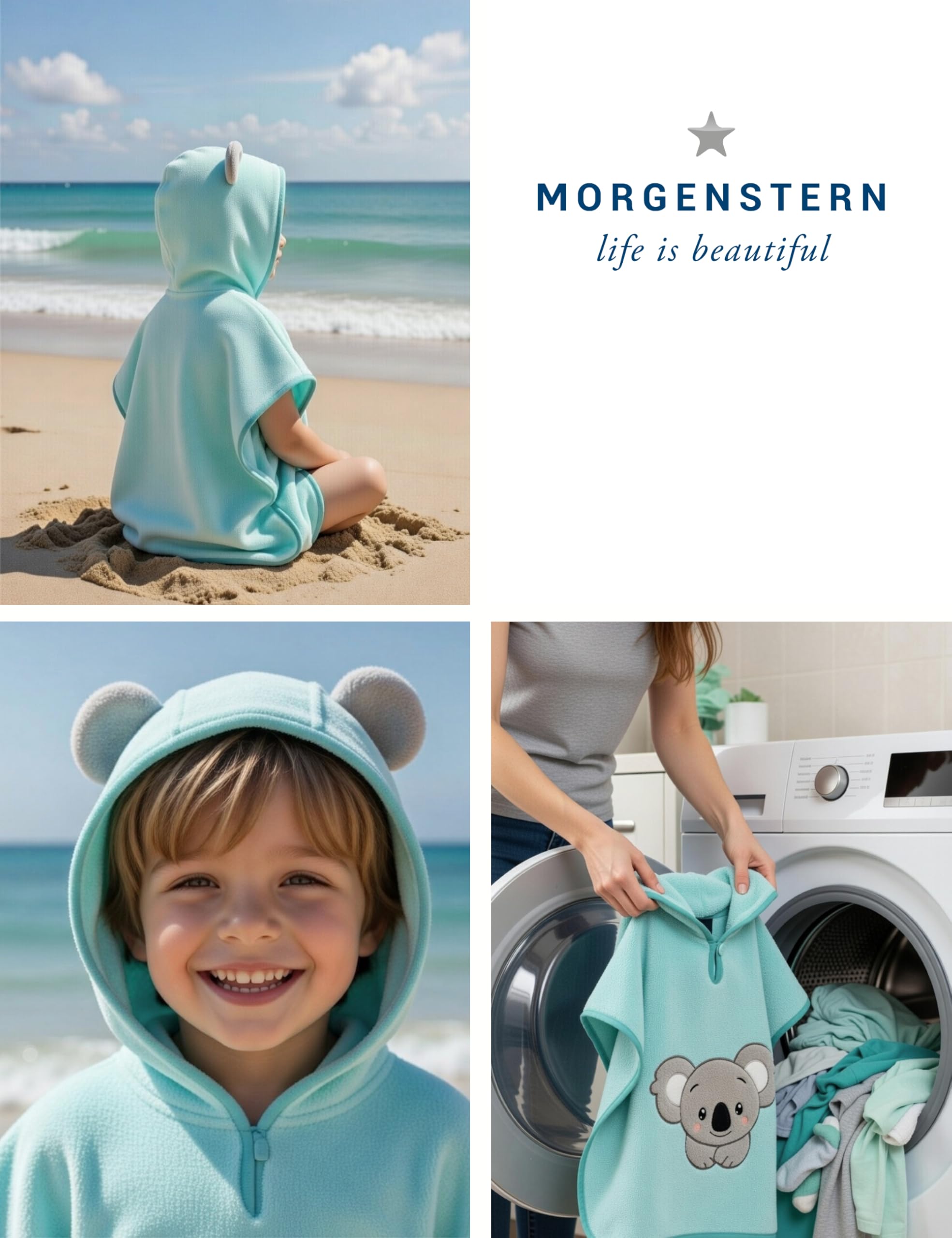 Morgenstern Accappatoio Poncho da Bagno per Bambini 100% Cotone 1-4 Anni Telo da Spiaggia con Cappuccio OEKO-TEX 100