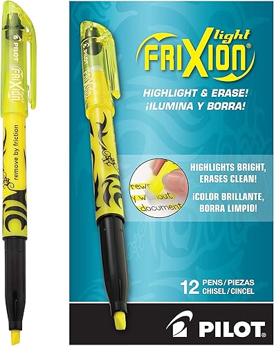 Pilot FriXion Light 46522 paquete de 2 rotuladores fluorescentes borrables color rosa con punta chisel, Amarillo