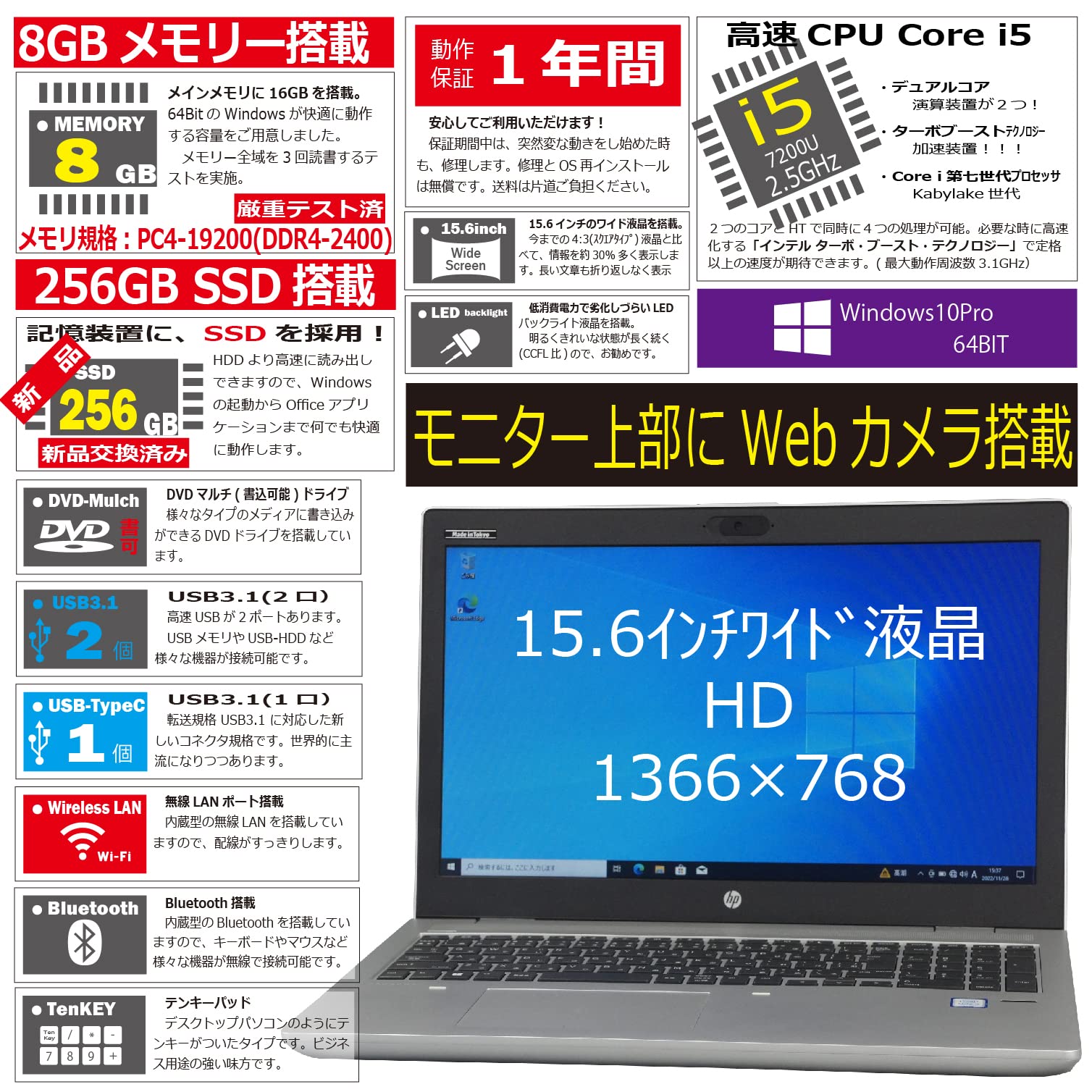 Amazon.co.jp: 中古パソコン HP ProBook 650 G4 Windows10 ノート 一年