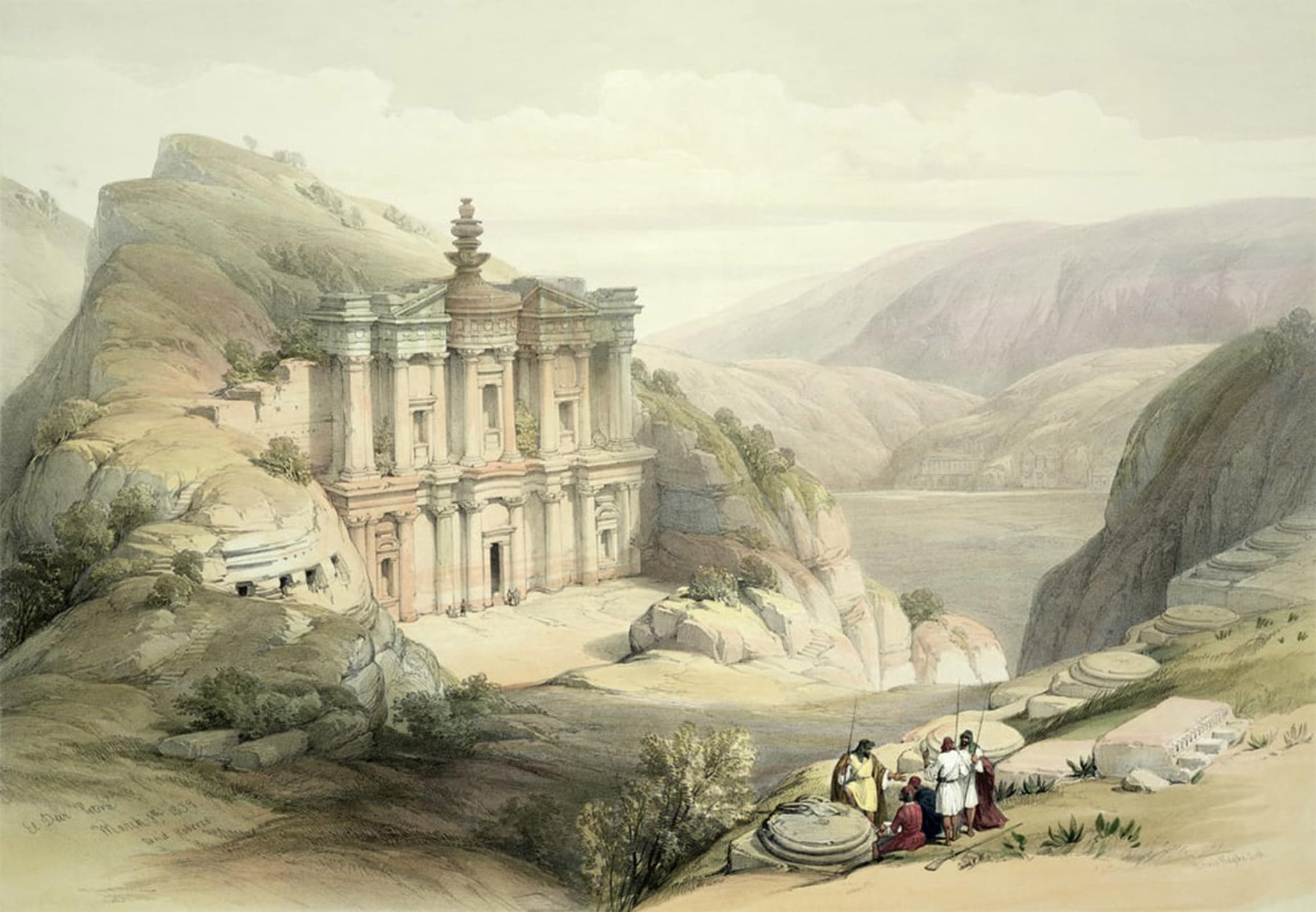 ARTXLXXBN Famous Prints Artwork Pictures Poster Painting Art El Deir Petra by David Roberts Artwork Landscape Pictures for Home Decor 60x90cm