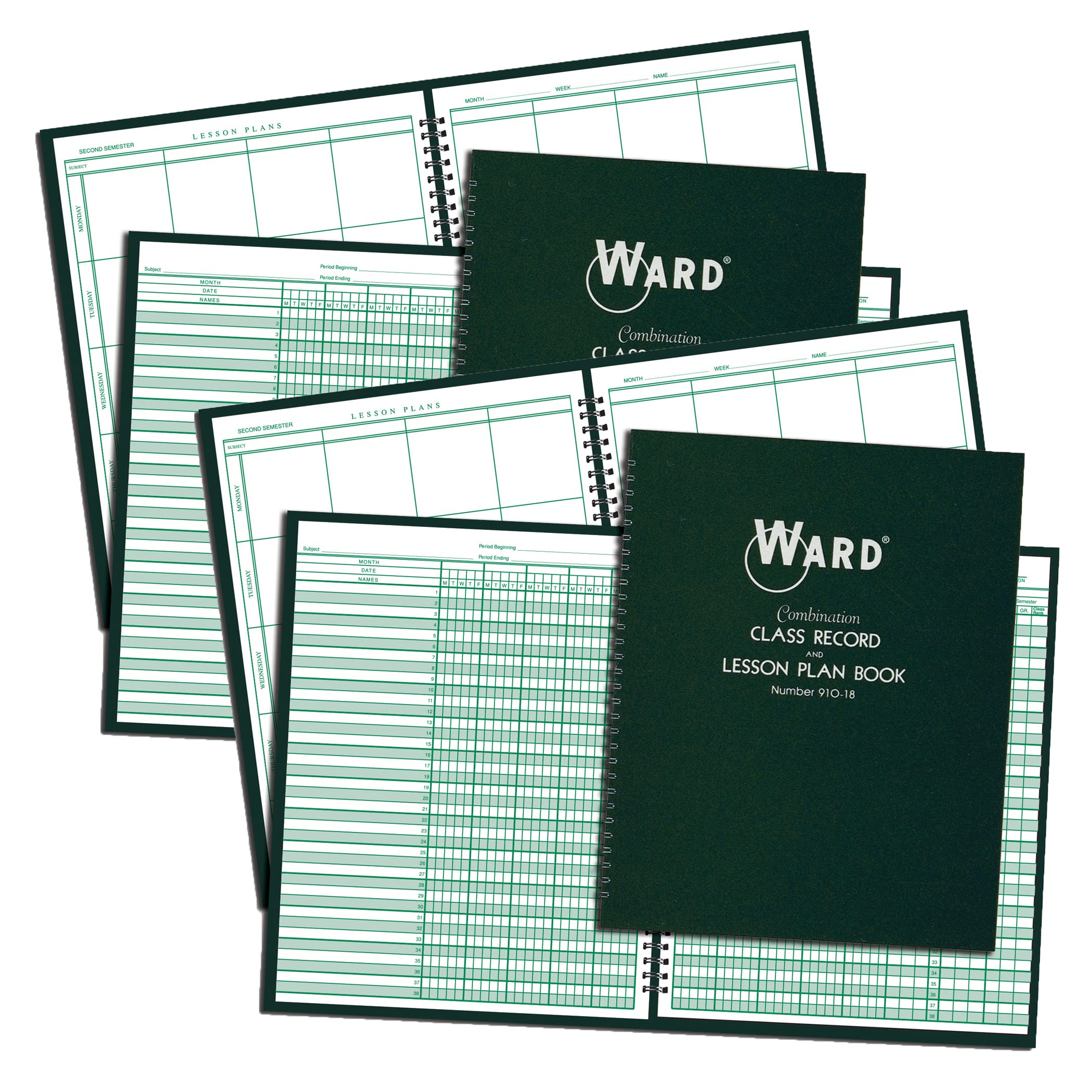 WARD Combination Class Record & Lesson Plan Book (9-10 Weeks, 8 Periods), Pack of 2