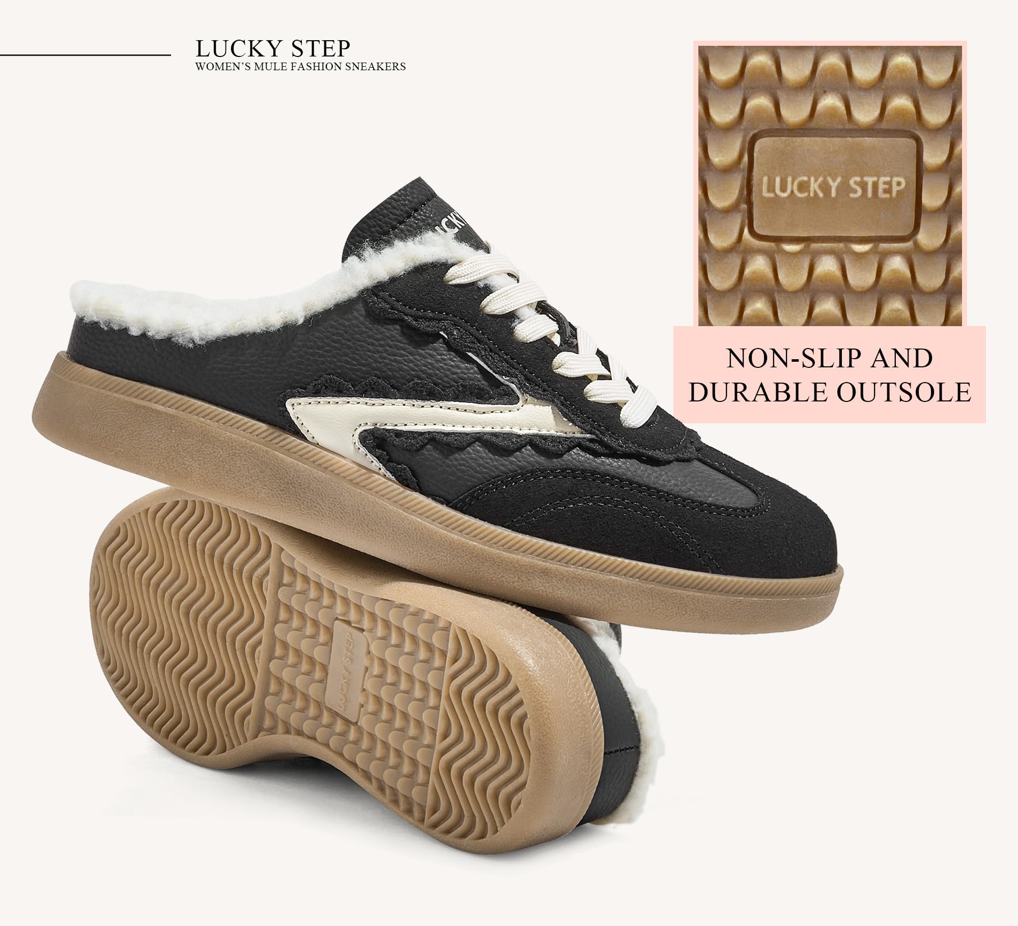 LUCKY STEP Mule Donna Senza Tacco, Sneakers Comode da Slip-On, Stile retrò e Casual per l'inverno