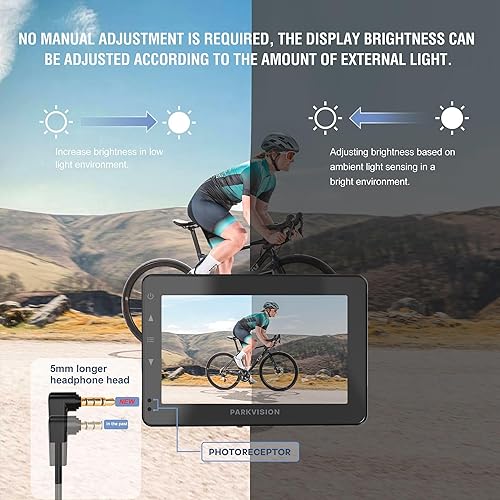 Miniatura 6 de PARKVISION Espejo de bicicleta para manillar, cámara de visión trasera de bicicleta con parasol antirreflejo, monitor HD 1080P de 4.3 pulgadas,