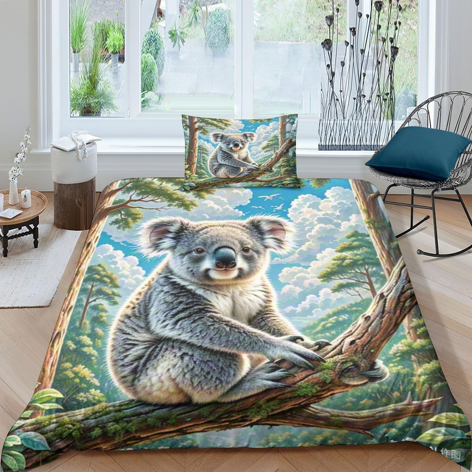 Parure koala 3D anti-glisse avec fermeture éclair cachée et microfibre thermorégulatrice