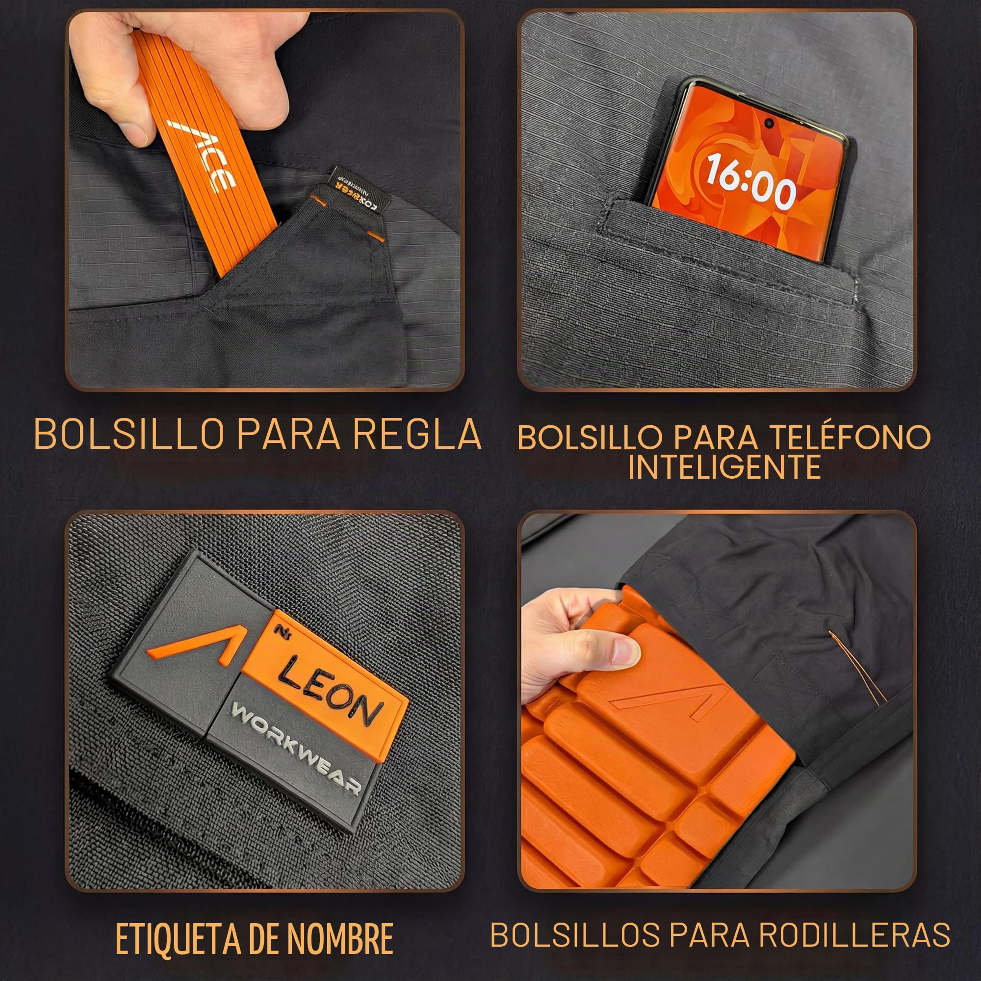 ACE Constructor Pantalones híbridos Largos de Trabajo para Hombre: Pantalones Cargo para Exteriores con Cordura y Cintura elástica para Hombre - 44 a 66