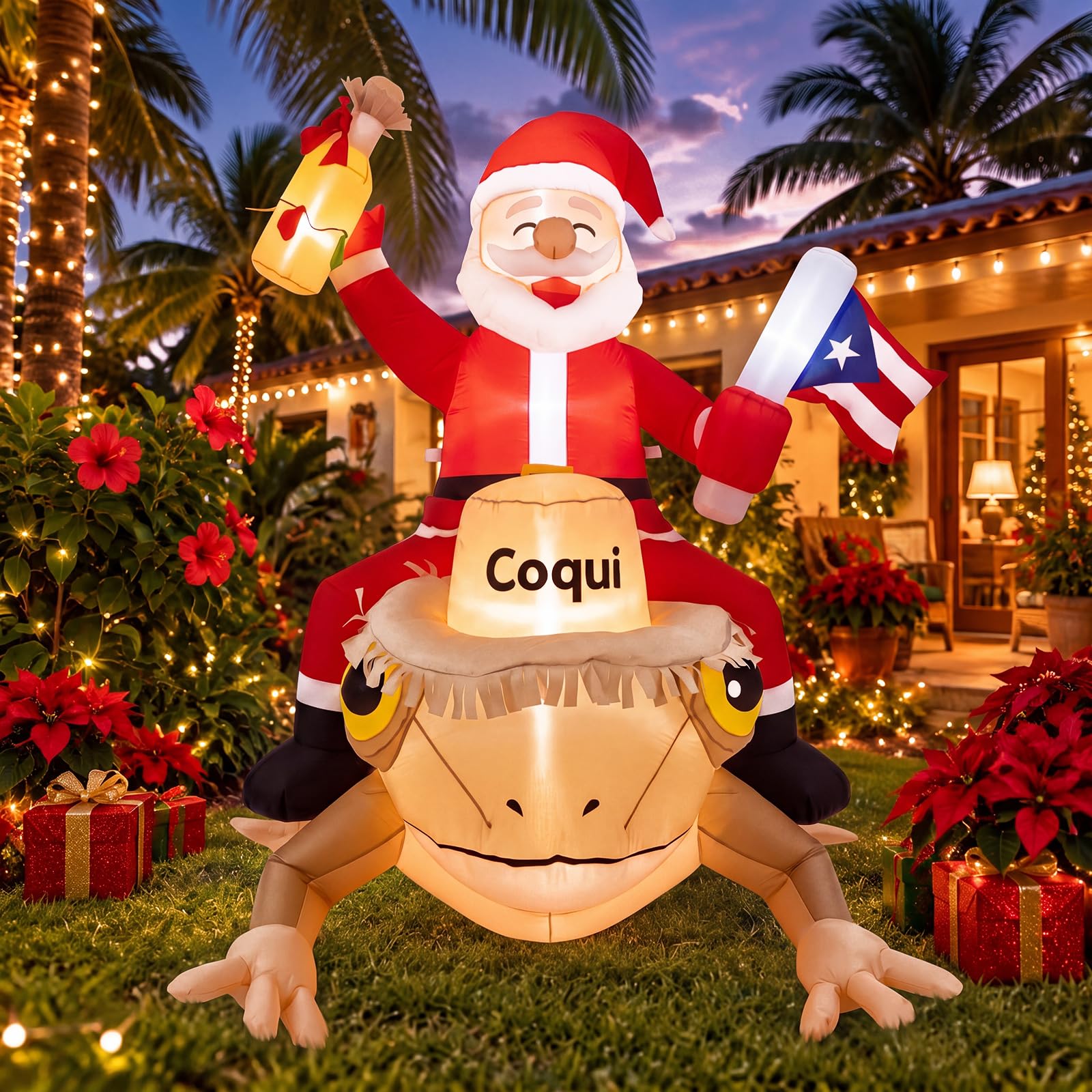 1,80 m Decorazione natalizia gonfiabile Puerto Rico Babbo Natale gonfiabile decorazione natalizia Blow up prato Babbo Natale costruito in luci LED per esterni giardino finestra festa di