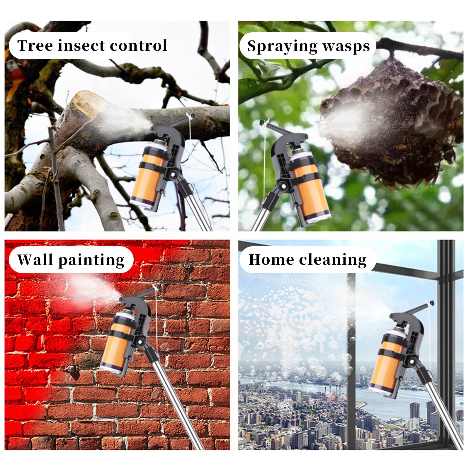 FORRTY Przedłużka Spray Teleskopowa, Adapter Do Puszek Aerozolowych, Regulowany Kąt 0–115°, Lanca Długa Na Os, Przedłużacz Malarski, Czyścik Do Okien 1.6m–4.0m(4.0m)