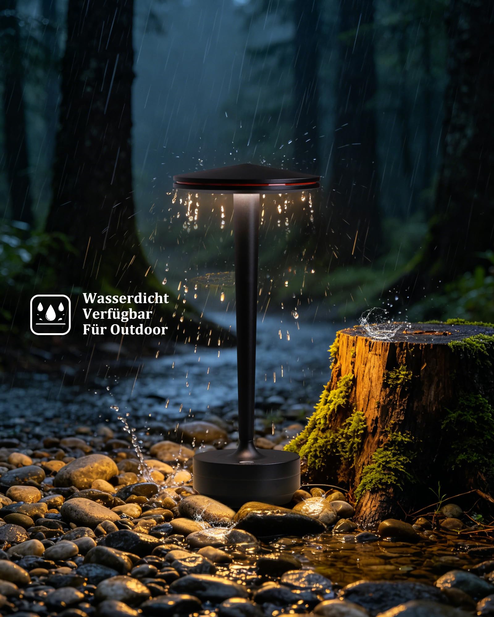 Akku Tischlampe 72h LED Touch Dimmbare Tischleuchte（2 Schwarz） | Tischlampe Outdoor, Akku Tischlampe Aufladbar, Touch Dimmbare, für Restaurant Terrasse, Tragbar Wasserdicht