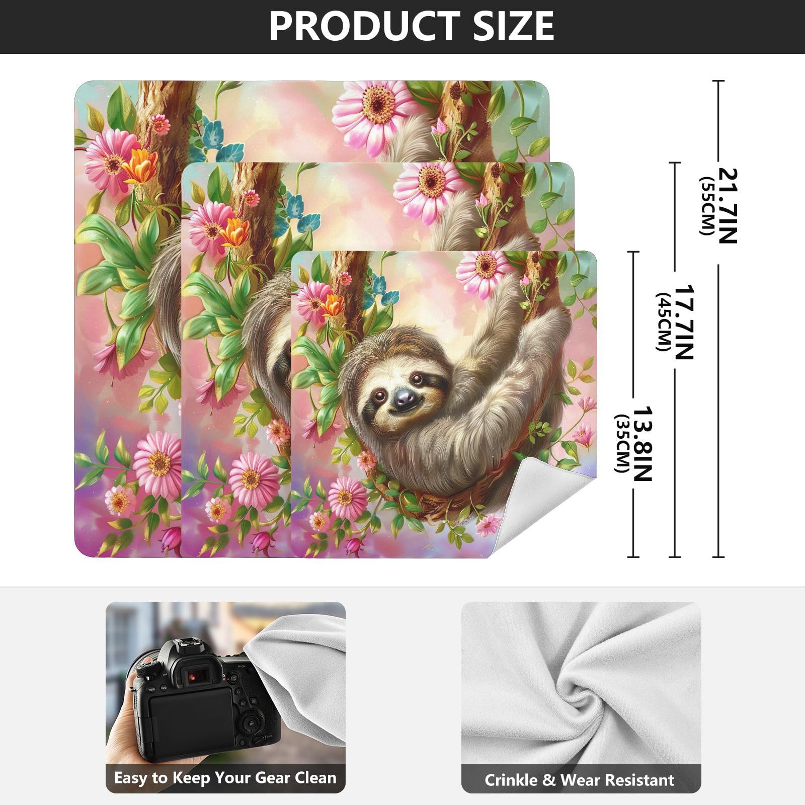 ODAWA Anti-scratch Lens Camera Wrap Cute Sloth Floral Funny Self-adhesive Cloth 13.8