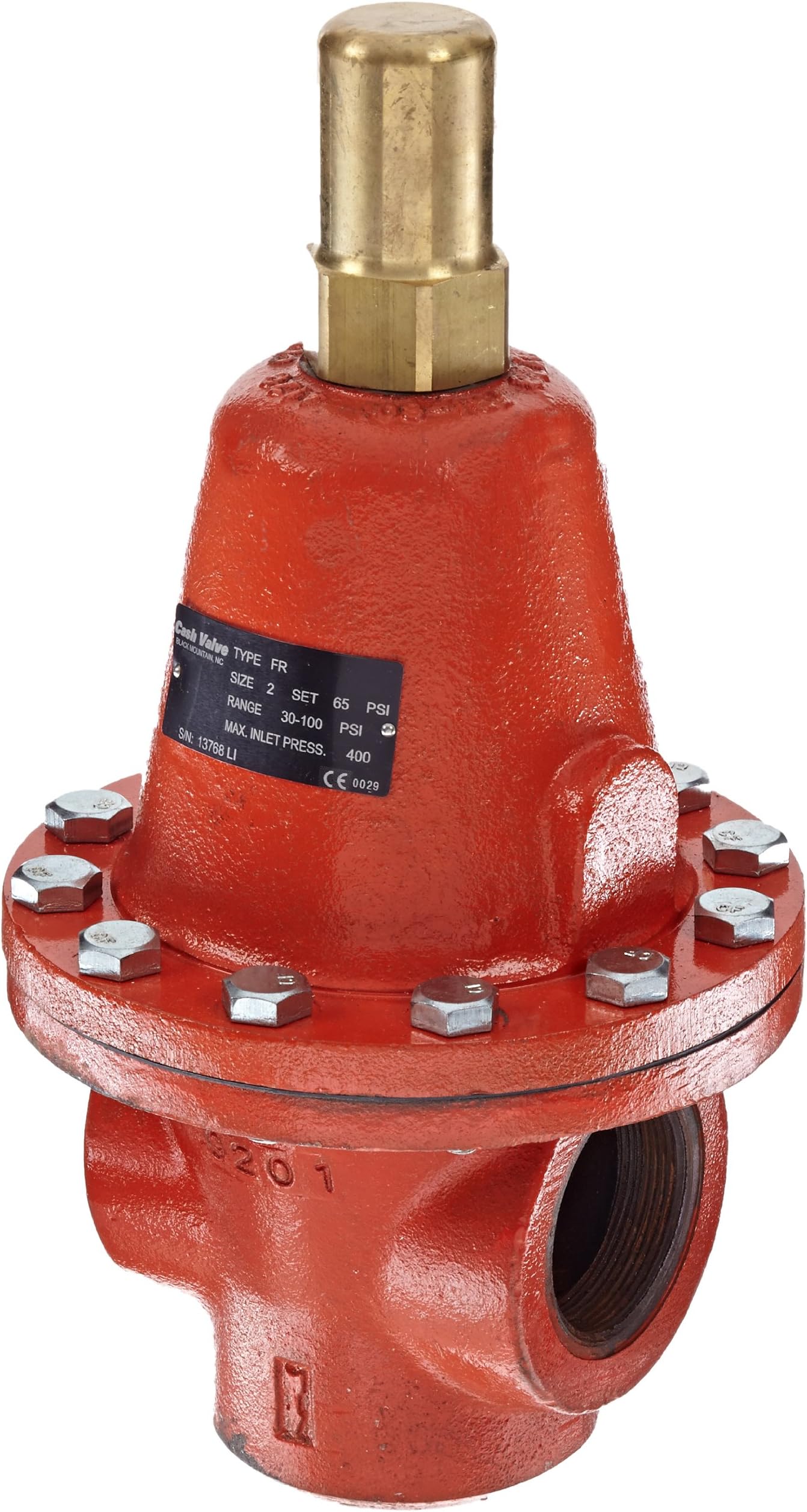 Cash Valve 13768-0065 Cast Iron Back Pressure Relief Valve, Preset Setting 65 PSI, 2" NPT Female