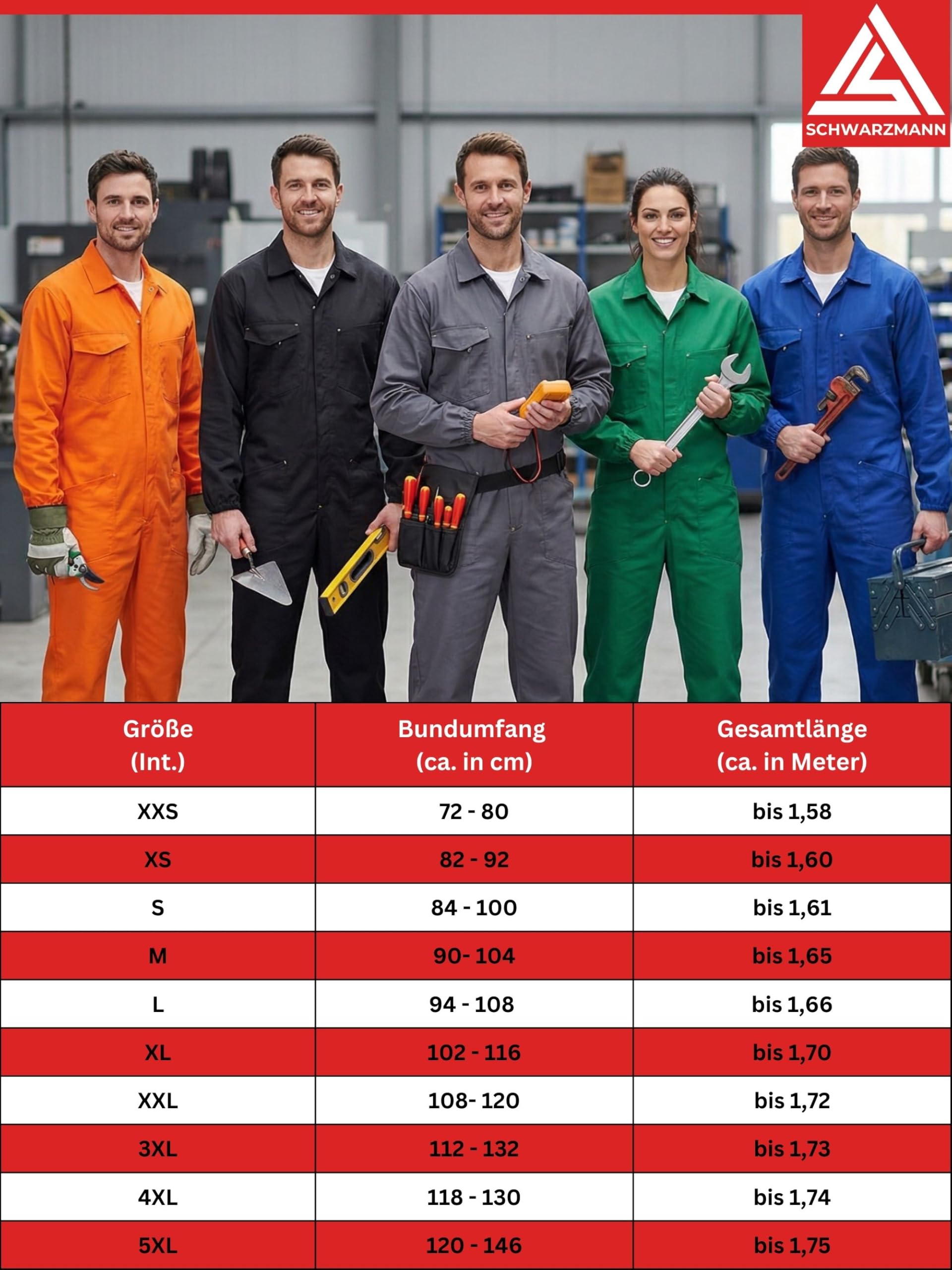 SCHWARZMANN Arbeitsoverall Herren 100% Baumwolle strapazierfähig atmungsaktiv Schutzanzug mit Reißverschluss Taschen Gummizug ideal für Werkstatt Handwerk Bau Garten Freizeit Arbeitskleidung Männer