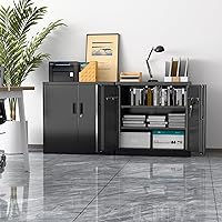 Vista 2 de Armario de almacenamiento de metal con cerradura, armario de garaje de metal con cerradura con tableros de clavijas y ganchos para garaje, almacén