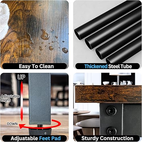 Miniatura 5 de KCMYOUNG Juego de mesa de comedor para 2  Mesa de cocina para 2, mesa de cocina cuadrada de madera para espacios pequeños, juego de mesa de desayuno