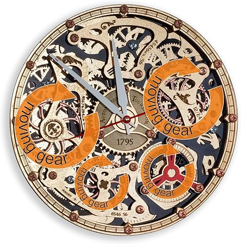 Miniatura 8 de Automaton Tourbillon Black Gold Large Wall Clock, Handcrafted Steampunk Design, Mechanical moving Gears, Wooden Home Kitchen Living Room and Office