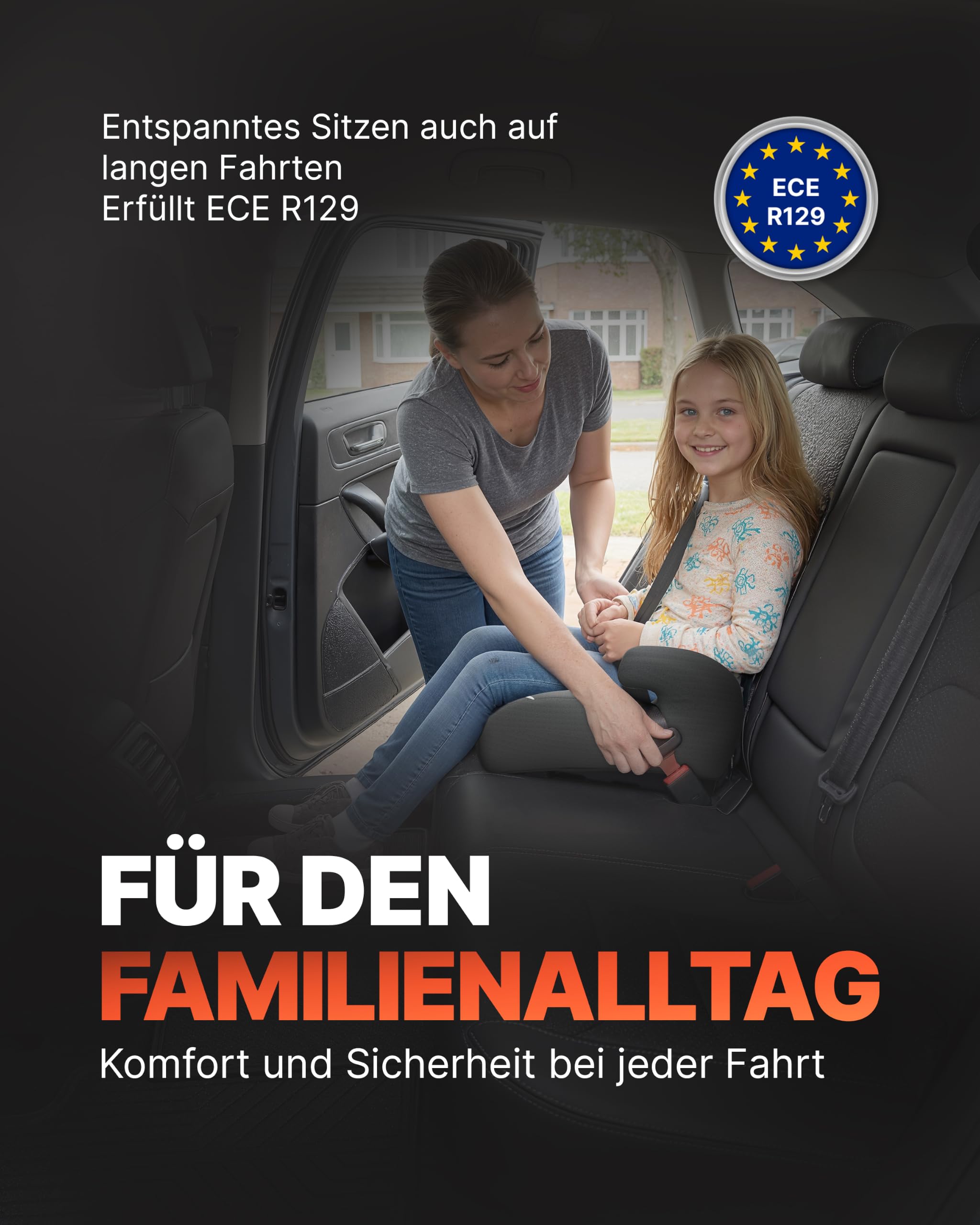 Sitzerhöhung Auto Kinder - inkl. gratis Zusatzbezug - Kindersitz - 15-36kg - ab 125 cm - neueste Norm ECE R 129 - Extra dicke Polsterung der Sitzschale mit Premium Wabenmuster