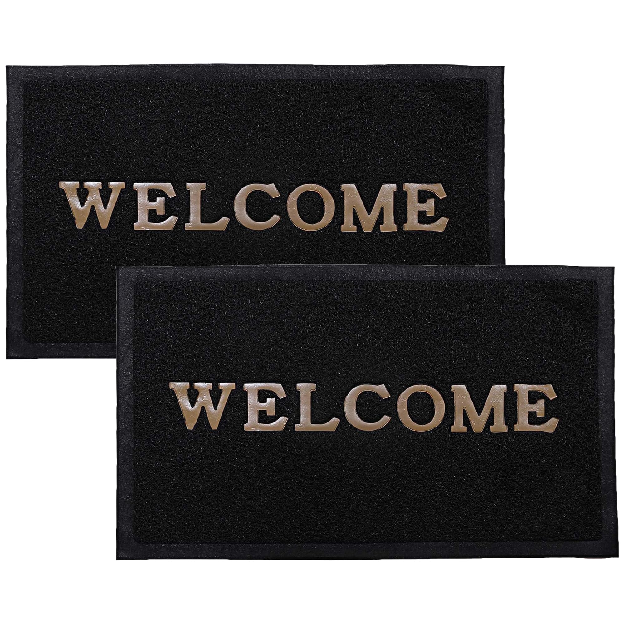 Kuber Industries Pack of 2 Welcome Mats for Door Entrance | Door Mats for Office | Foot Mats for Home | Anti Slip Rubber Floor Mat | Small | Black (B0DB1RF2NP) Amazon Price History, Amazon Price Tracker