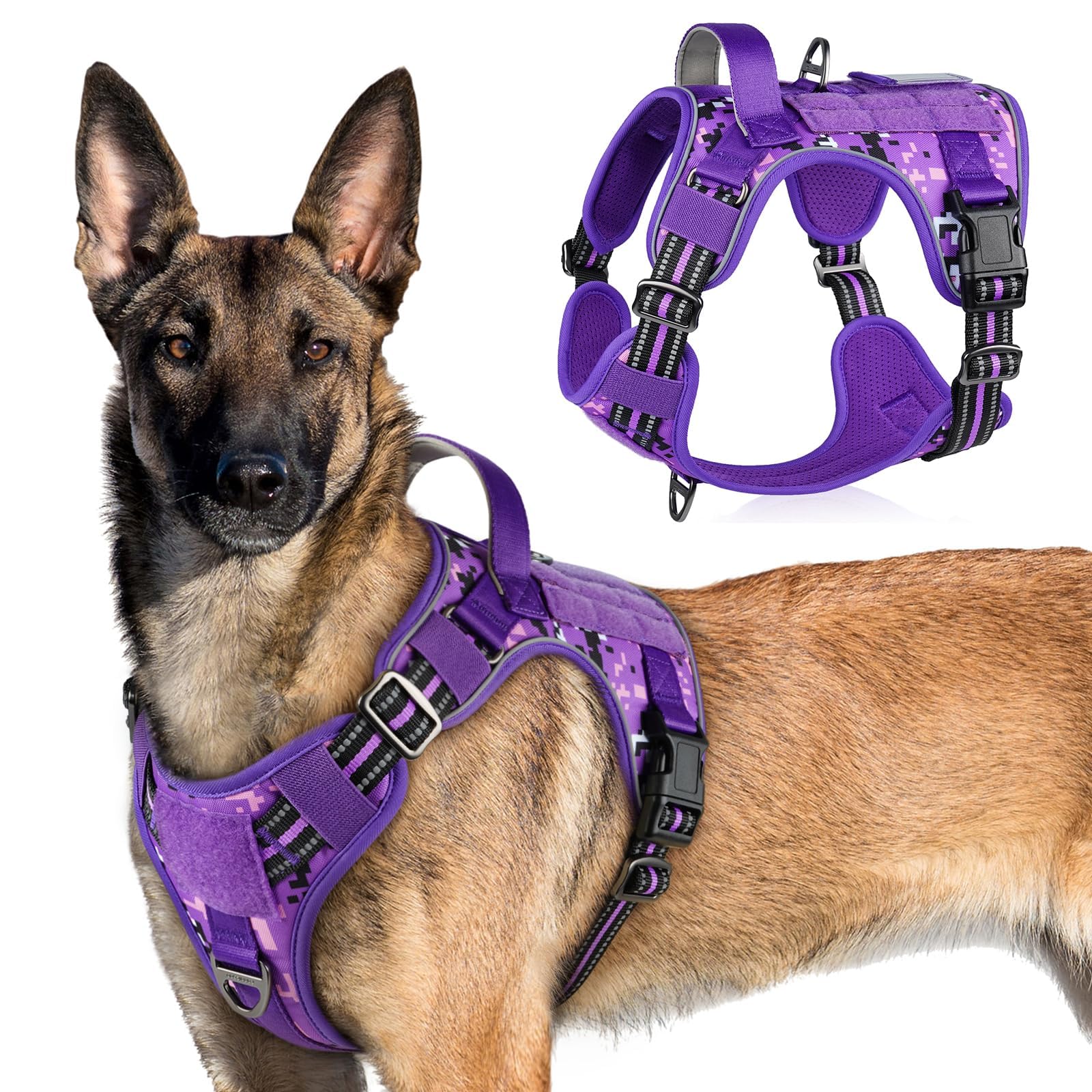 rabbitgoo Tactical Dog Harness for Large Dogs, No Pull Military Service Vest with Handle & Molle, Easy Control for Training Walking, Adjustable