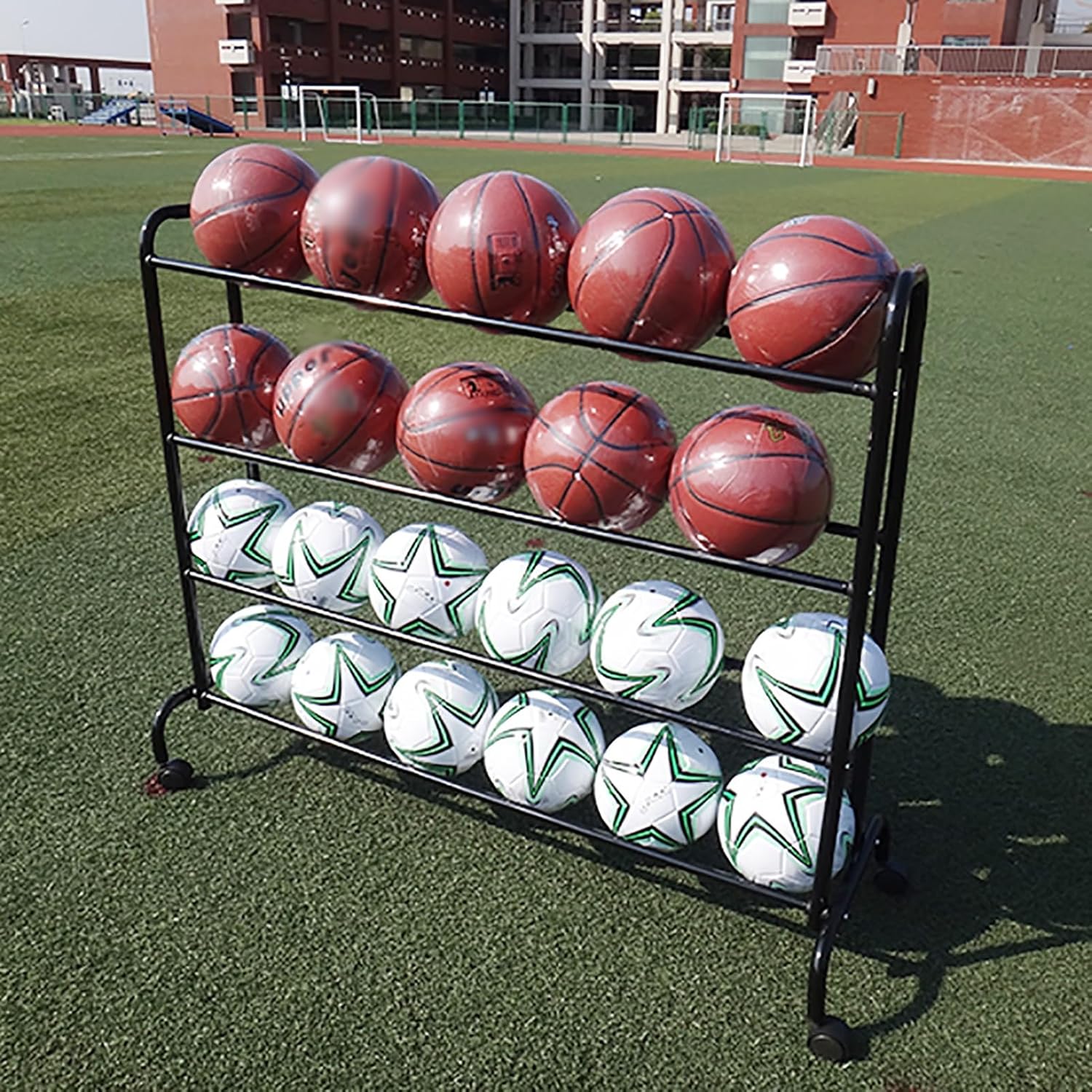 3-Layer Basketball Storage Rack, Rolling Ball Organizer for Garage, Sports Equipment Cart, Multi-Layer Training Stand for Basketball & Football Display, Heavy-Duty U