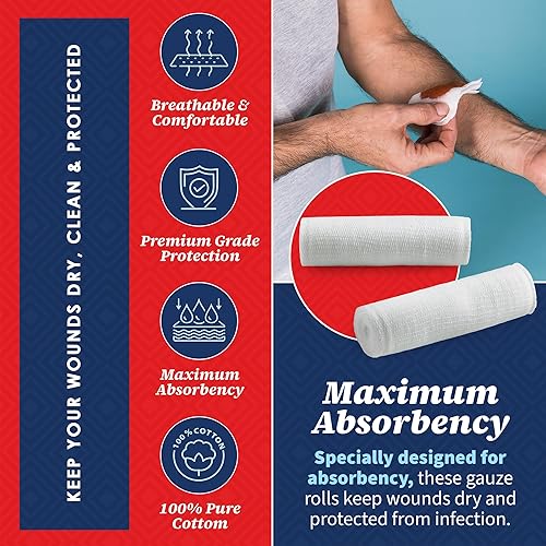 Miniatura 7 de MEDca gasa médica elástica rollo de cinta para vendajes para cuidar heridas. Paquete de 12 rollos de 4 pulgadas x 12 yardas