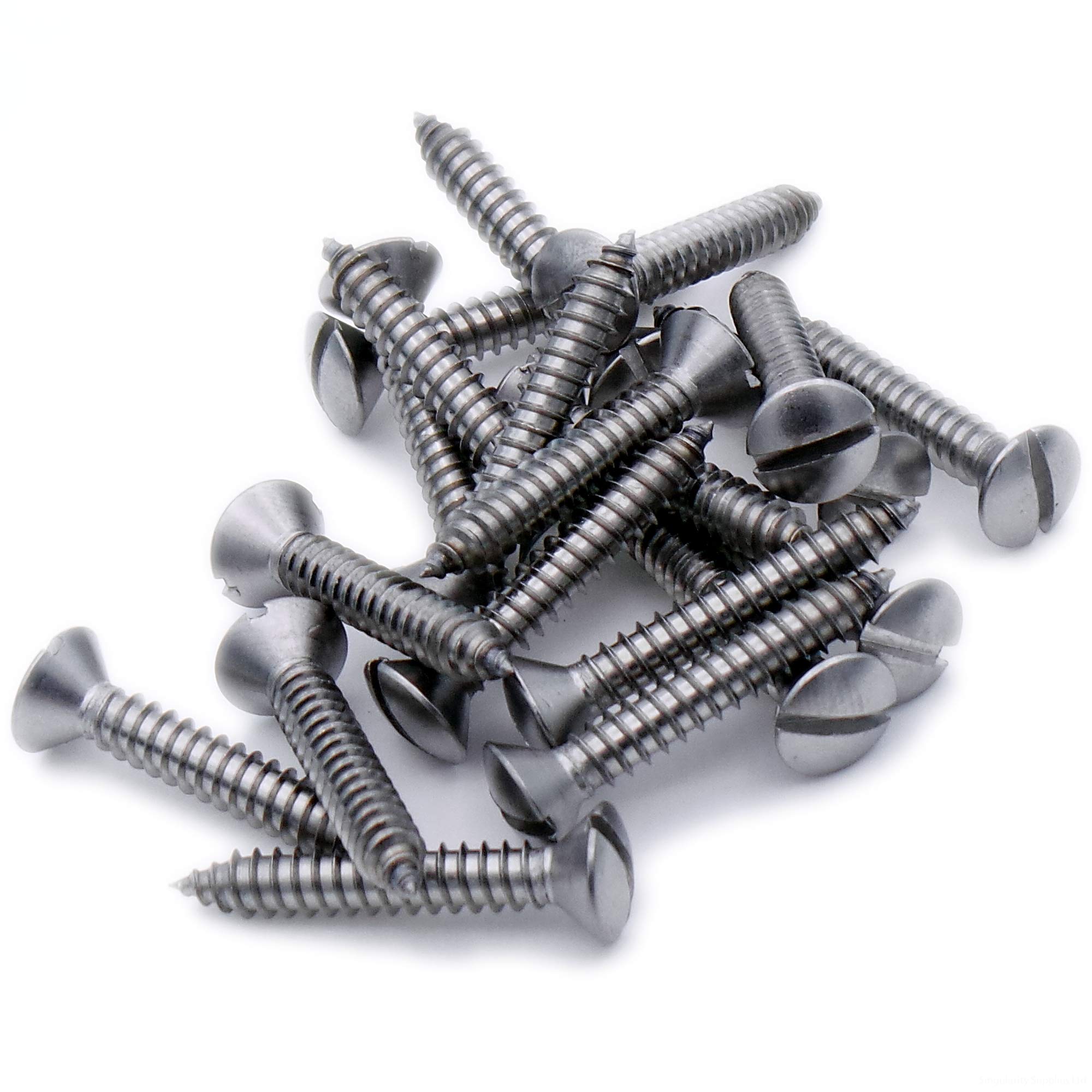 Singularity Supplies Silver No.2 X 0.375 (2.2Mm X 9.5Mm) Slot Raised Countersunk Self-Tapping Screw - Stainless Steel (A2) (Pack Of 20)