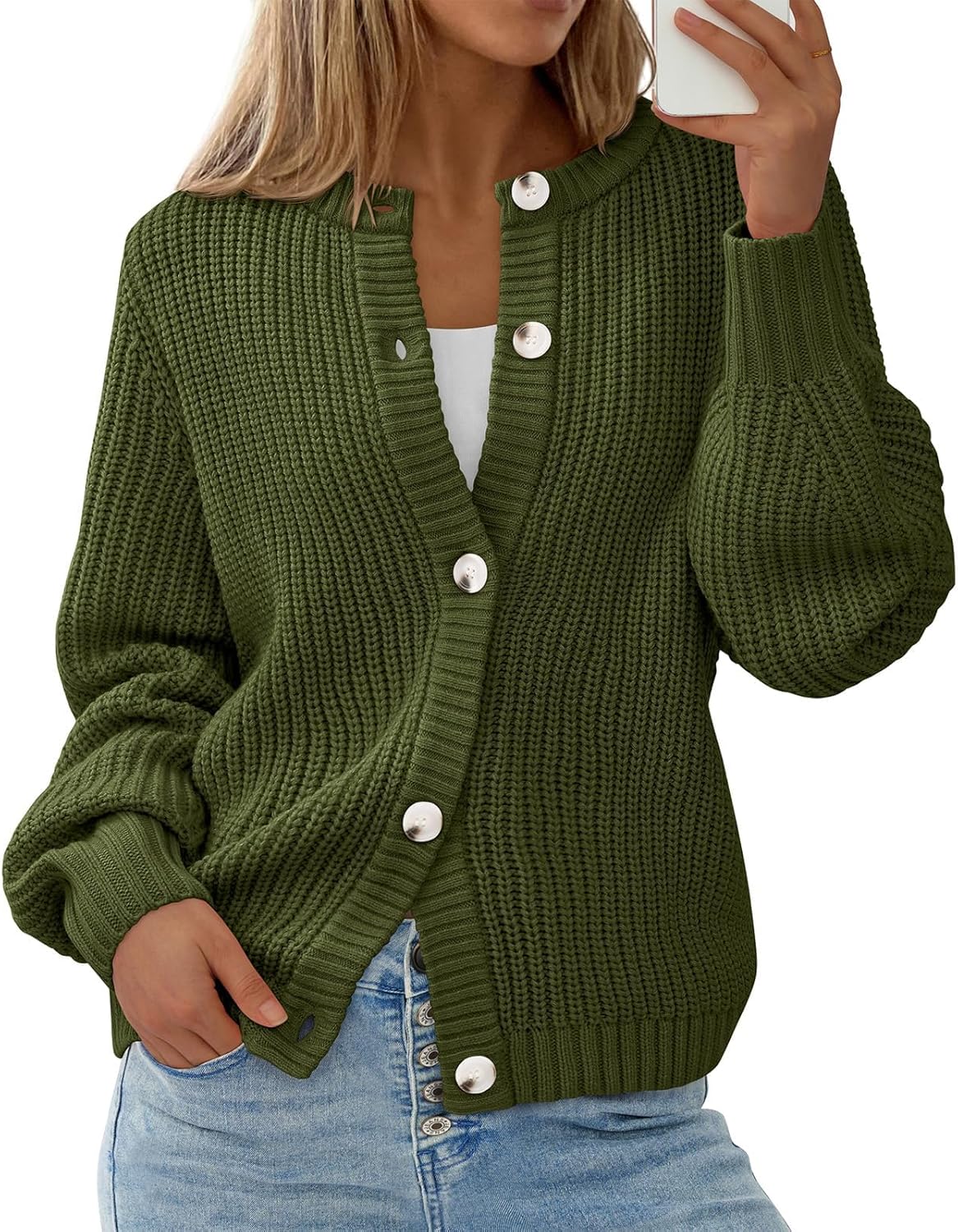PRETTYGARDEN Womens Fall Cardigan Sweaters Crewneck Long Sleeve Button Open Front Knit Sweater Women Oversized Cardigans