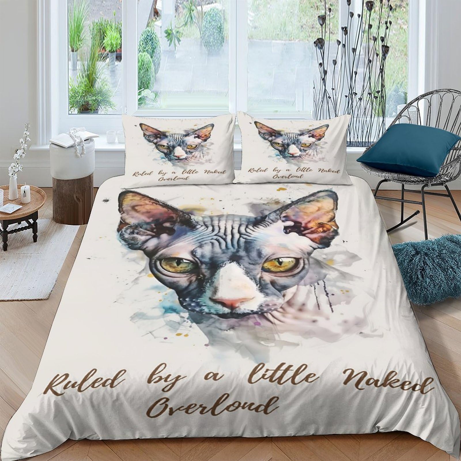 Ctjqhvkz Style-4 3D Printed Sphynx Cat Fitted Sheet Microfiber Soft Bed Cover Watercolor Animal Pattern For Bedroom Guest Room Decor Single（135X200cm）