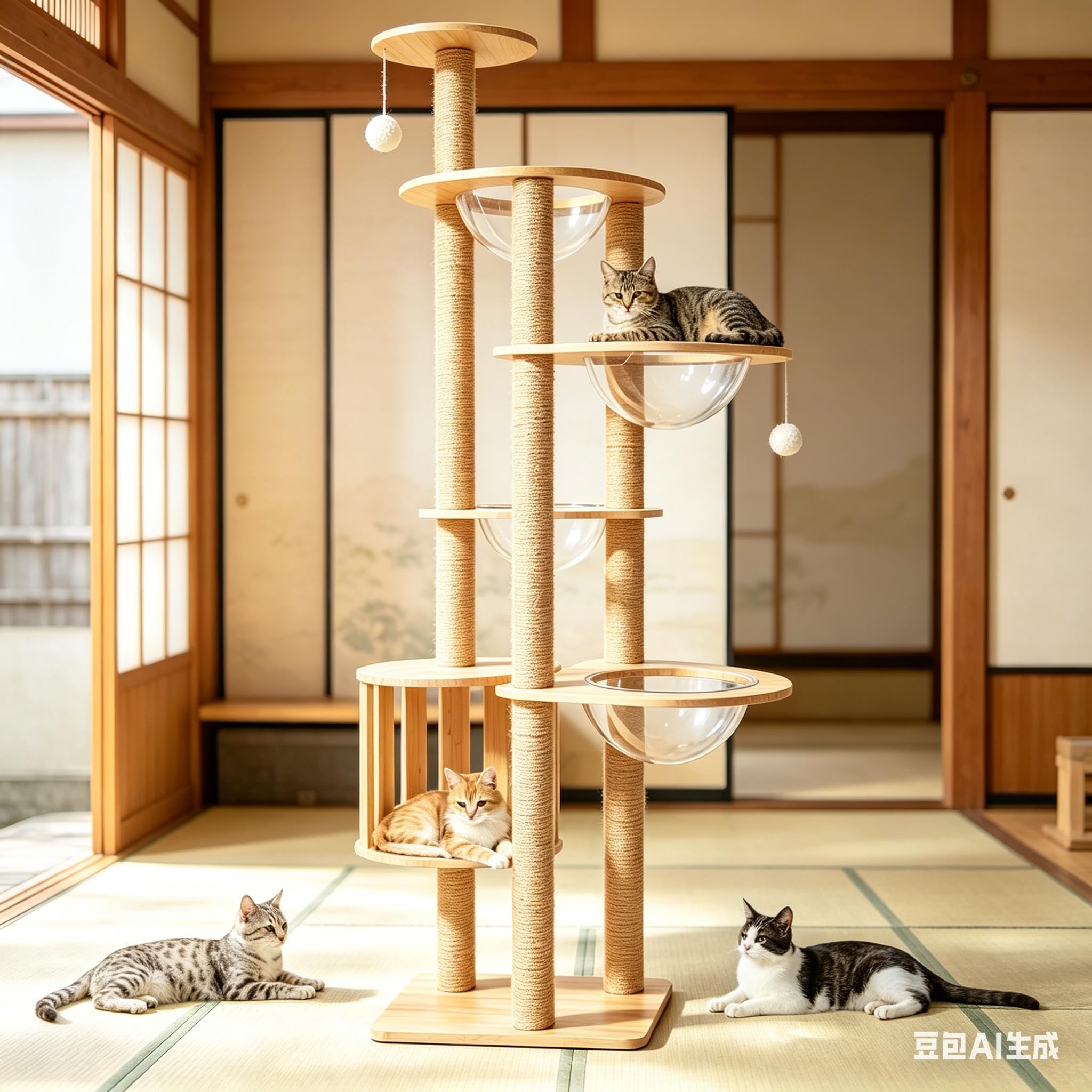キャットタワー 木製 4スリム宇宙船 多層無垢材 太い支柱 大型猫用 多頭飼い Amazon | キャットタワー 木製 4スリム宇宙船 多層無垢材 太い支柱