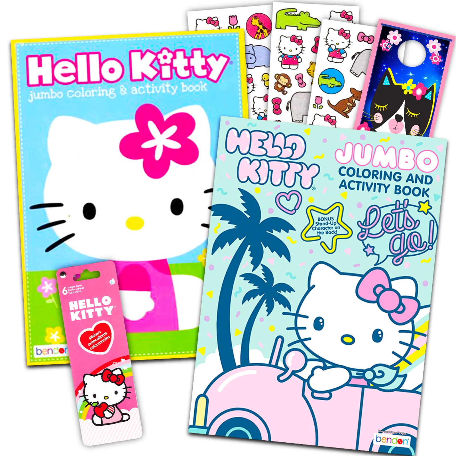 Hello Kitty Coloring Book Set for Kids, Girls - Bundle with 2 Hello Kitty Activity Books, Stickers, and Door Hanger | Hello Kitty Activity Set