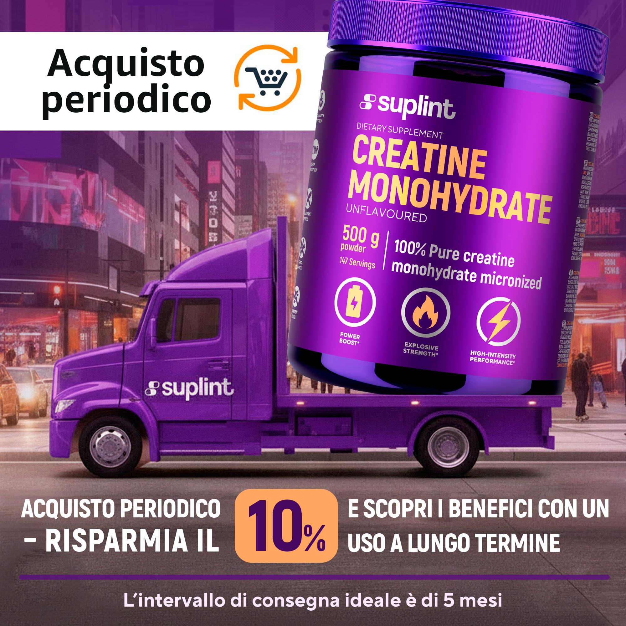 Polvere di Creatina Monoidrata 500 g – 147 Porzioni – 100 % Creatina Monoidrato Pura – Qualità Micronizzata – Vegano, Senza OGM – Integratore Sportivo per Forza, Muscoli & Recupero