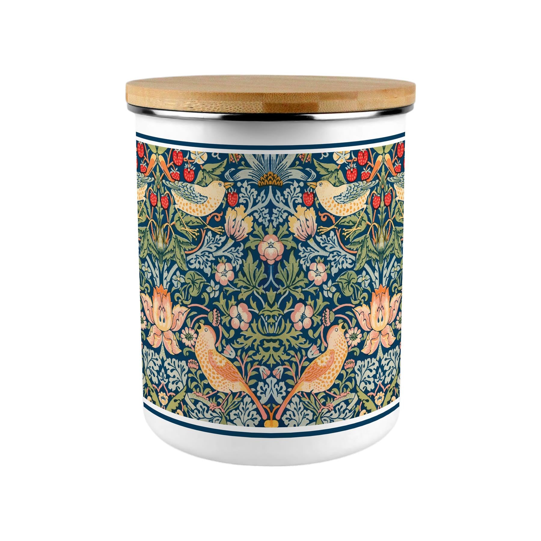 Blue Strawberry Thief Storage Canister - Floral 2.7L Extra-Large Enamel Home & Kitchen Organisation Container