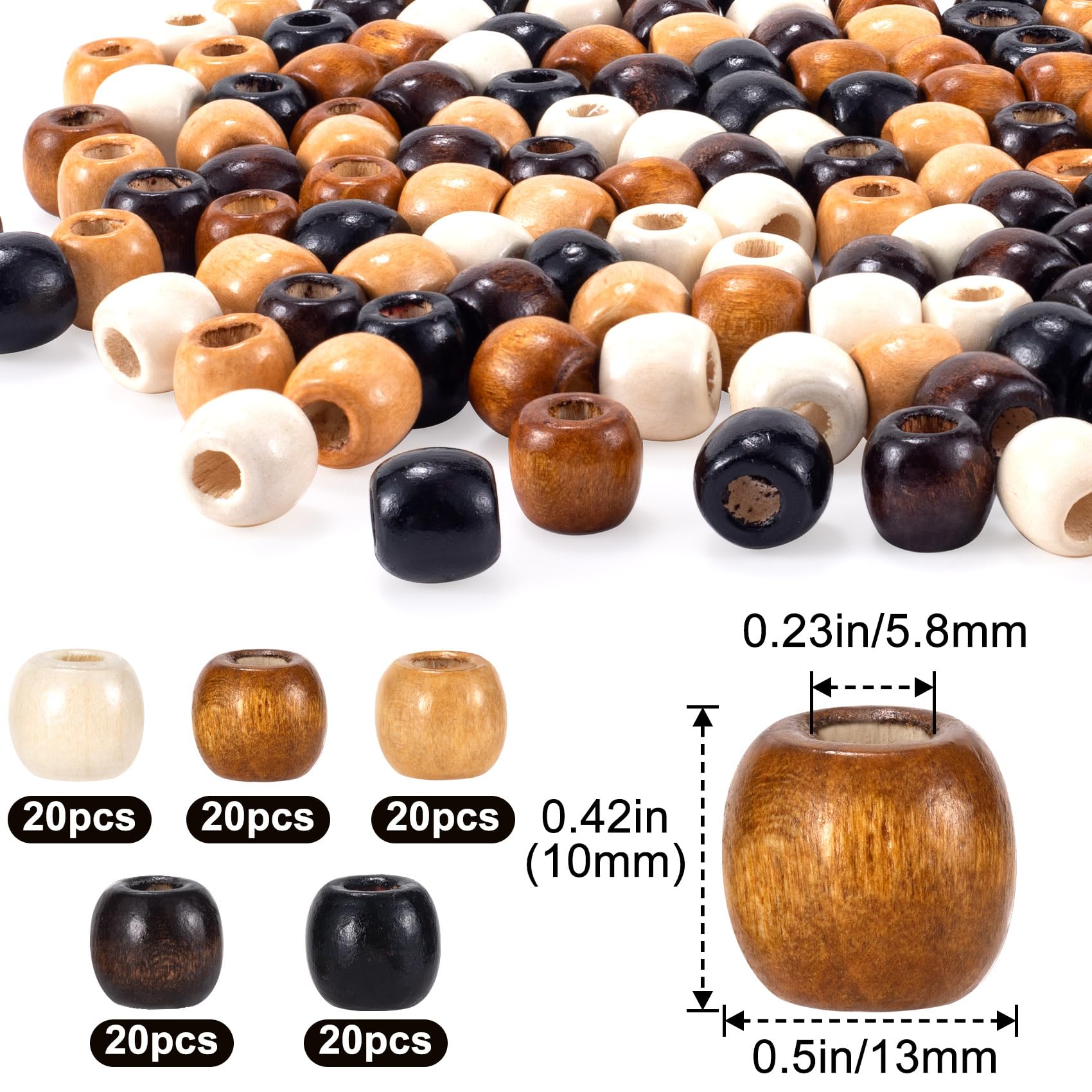 Mxxipp 200pcs Large Hole Wooden Beads - 10x13mm Round Spacer Beads, 5 Colors, For Jewelry Making & DIY Crafts - View #13