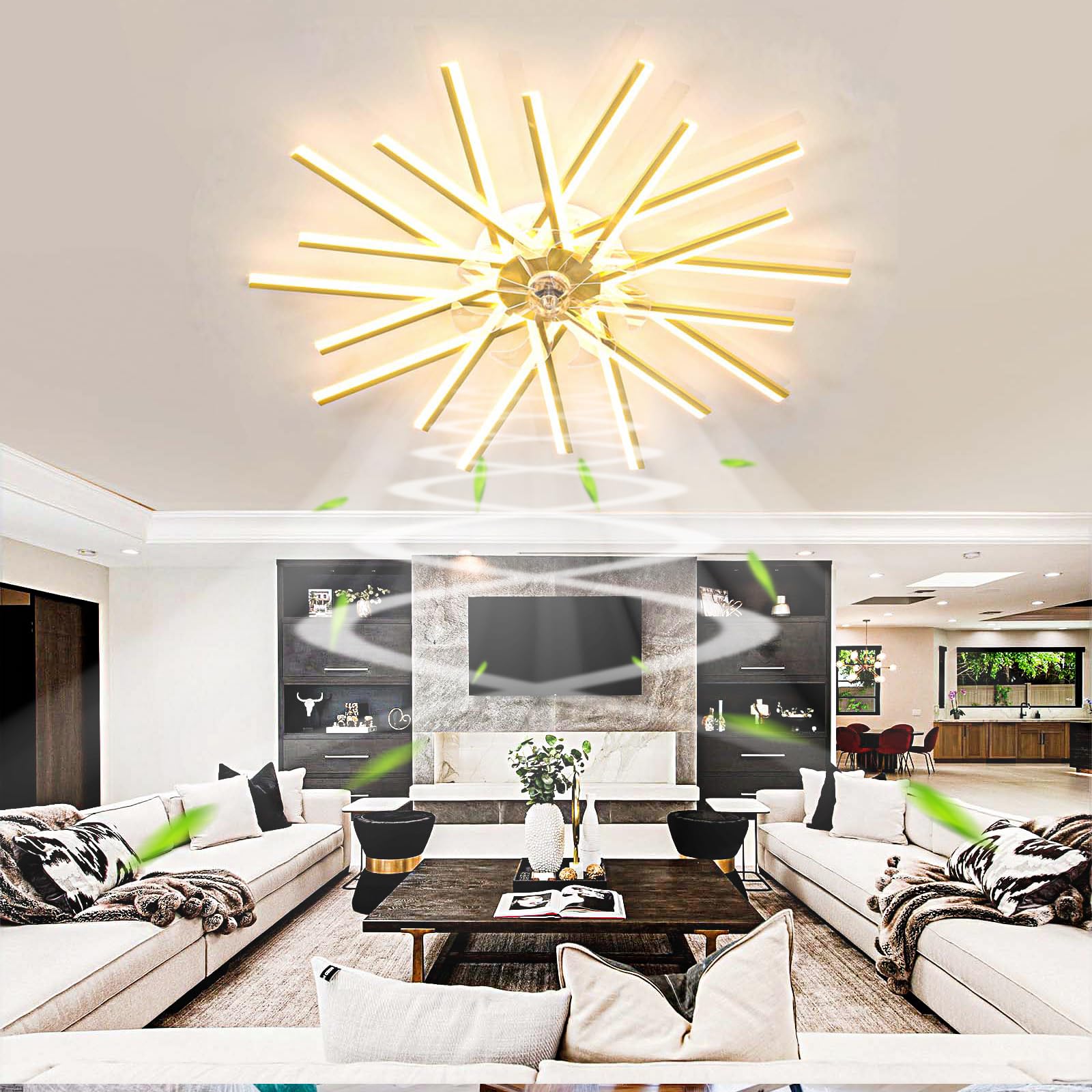 SXDMOUBK 6-Blade 114cm DC Ceiling Fan with Remote Control Dimmable LED Lights Reversible & Ultra-Quiet Design - Perfect for Living Room & Bedroom Home Decor