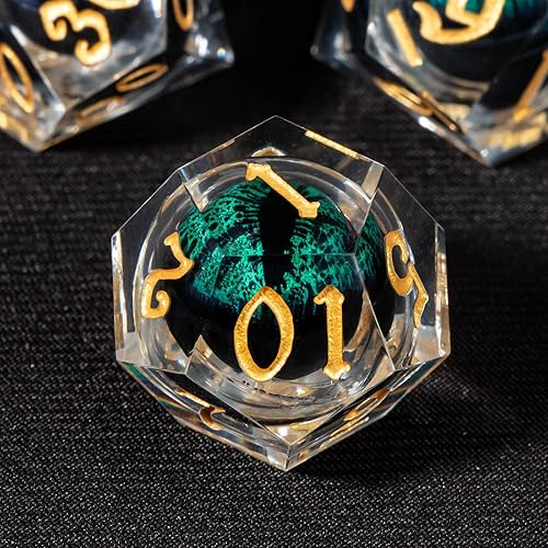 Miniatura 7 de OUKELANWO Juego de dados DND de globo ocular con núcleo líquido, con caja, 7 piezas de dados poliédricos D&D D20 de Dungeons and Dragons de borde