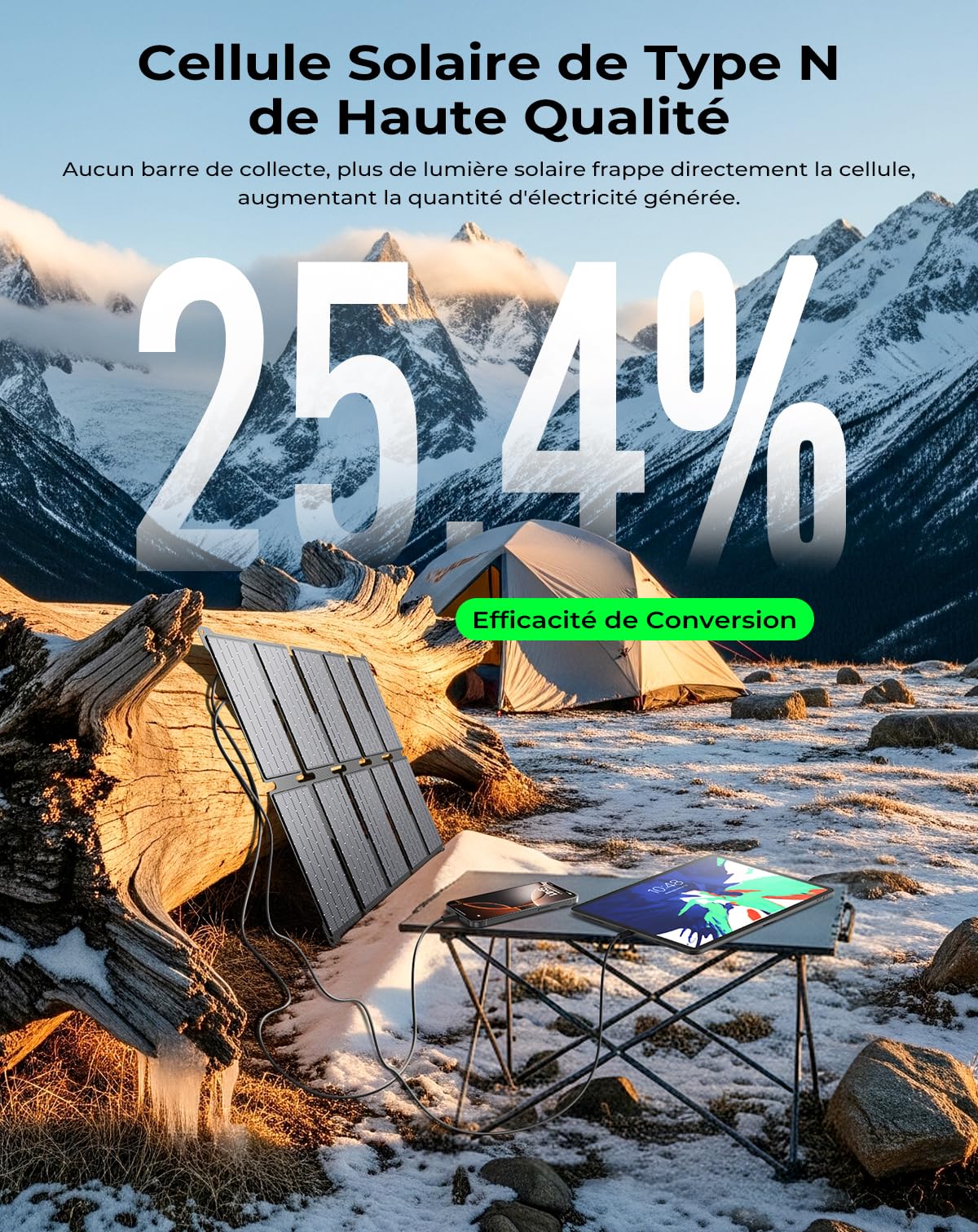 BigBlue Chargeur Solaire Portable 35W avec Charge Rapide USB-A et PD 25W USB-C pour Le Camping et Le Randonnée, 0,7kg, Étanche IP68, Chargeur Solaire Pliable pour iPhone/Android, iPad, Powerbank