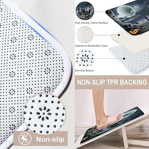 Miniatura 4 de Juego de 4 cortinas de ducha de Halloween con alfombra antideslizante, cubierta para tapa de inodoro y tapete de baño, cortina de ducha de calabaza