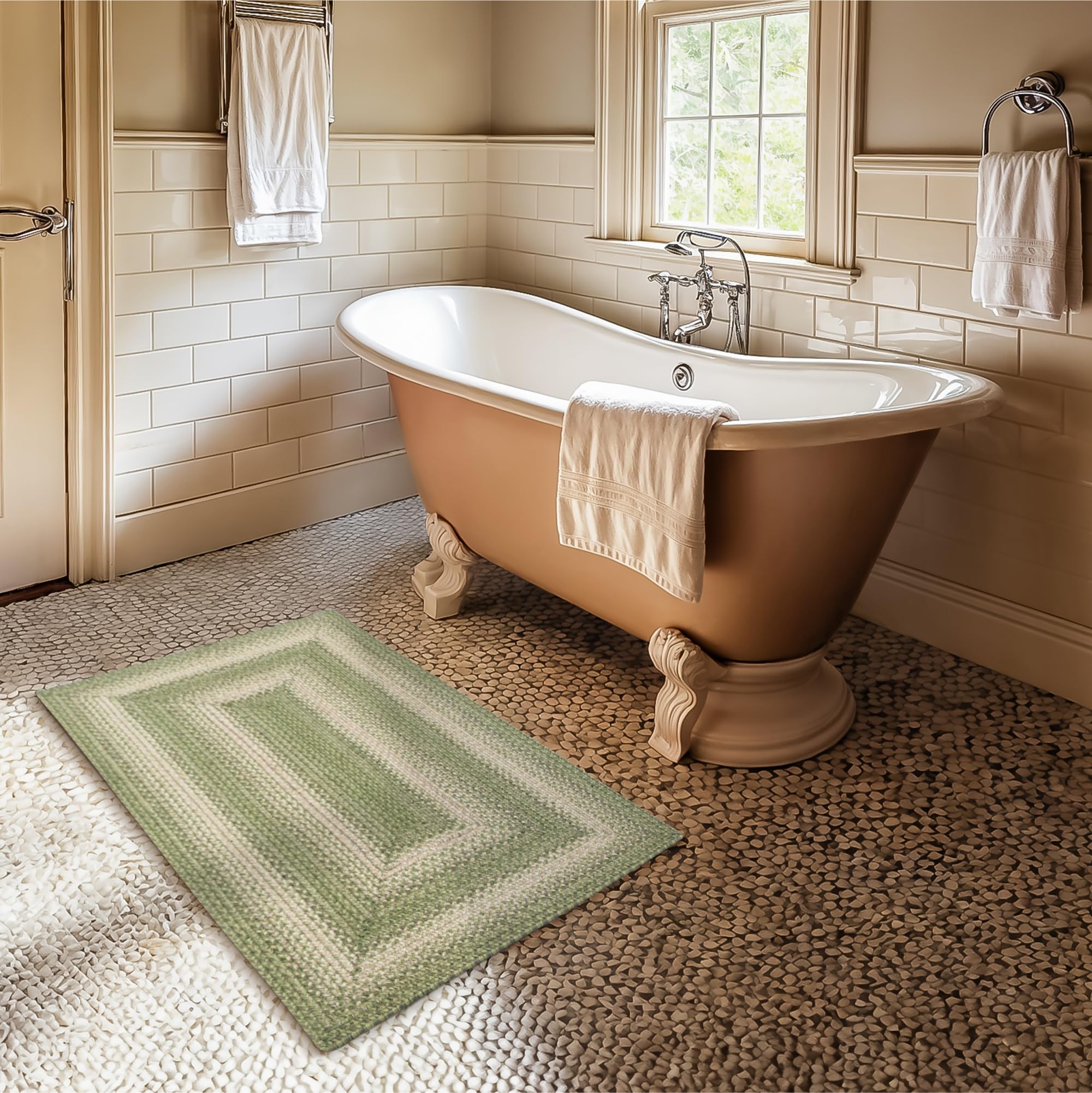 Grassland Green Small Braided Rugs, 2x3' Rectangle - Handmade with Jute, Warm Country Rustic Decor, Perfect for Bathrooms and Entryways - Durable and