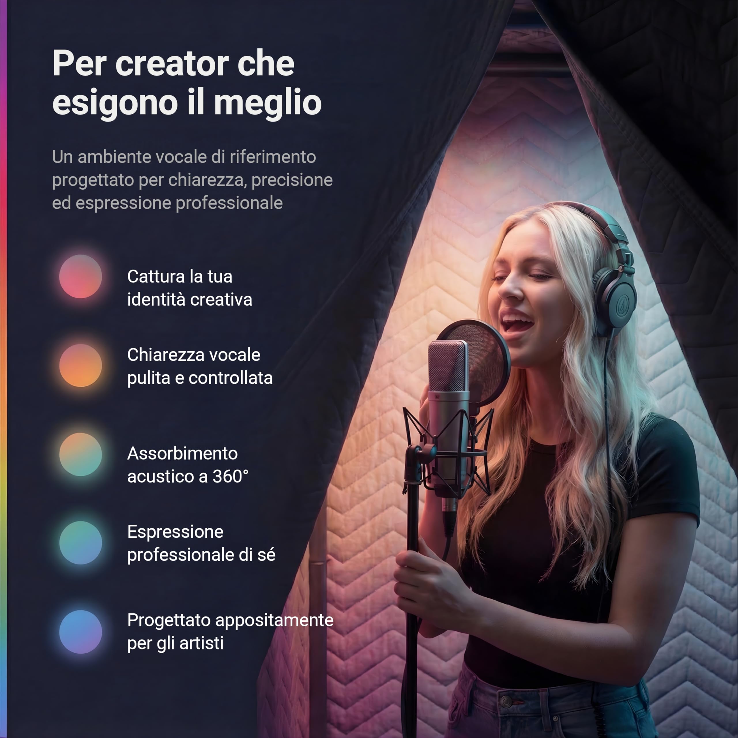 Snap Studio Vocal Booth - Cabina audio da studio consigliata per la registrazione di voci asciutte, senza eco - Riduzione del riverbero dell'80% e isolamento a 360° - Clipmount, luci, borsa da viaggio