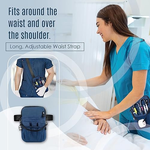 Miniatura 5 de First Lifesaver Riñonera de Enfermera Convertible 4 en 1 con Múltiples Compartimentos y Portacinta para Enfermeras, Estudiantes de Enfermería, Azul