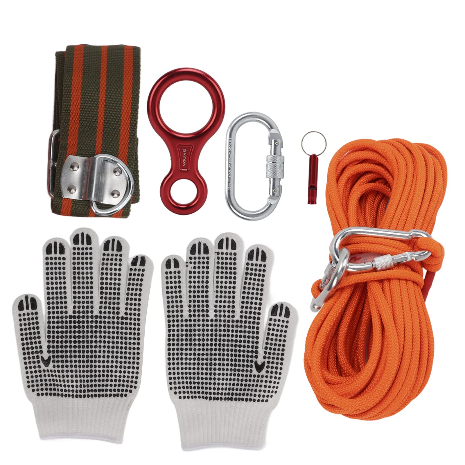 Akozon Kit de Cuerda de Escape de Emergencia de 49,2 Pies, Capacidad de Carga de 11 Nudos con Cinturón, Aluminio de Aviación y Acero Inoxidable para Rescate en Rappel de Supervivencia