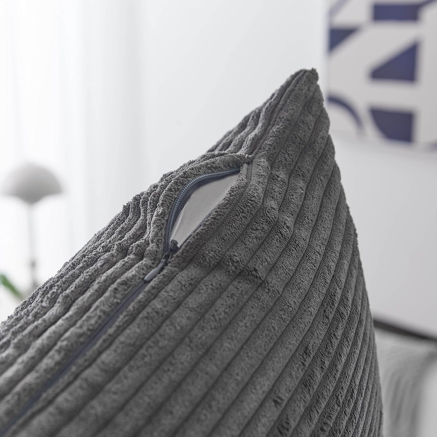 Home Brilliant Decorative Pillow Cover 12x20 Plush Striped Velvet Corduroy Oblong Pillowcase Accent Cushion Cover, 12 x 20 inch (30x50 cm), Dark Grey - Image 4