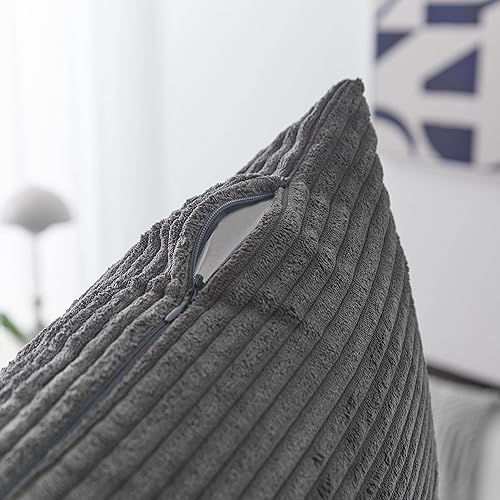 Vista 302 de Home Brilliant - Juego de 2 fundas de almohada de 24 x 24 pulgadas / 61 x 61 cm., de terciopelo de pana a rayas, cojín cuadrado decorativo, funda