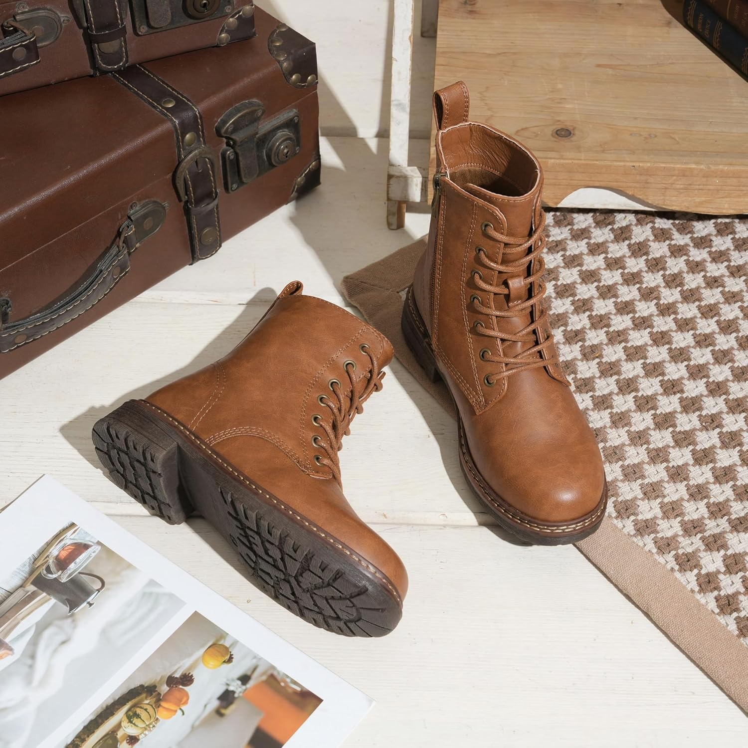 Vepose Women’s Combat Ankle Boots Lace up Classic Short Low Heel Zipper 9623 Booties - Image 3