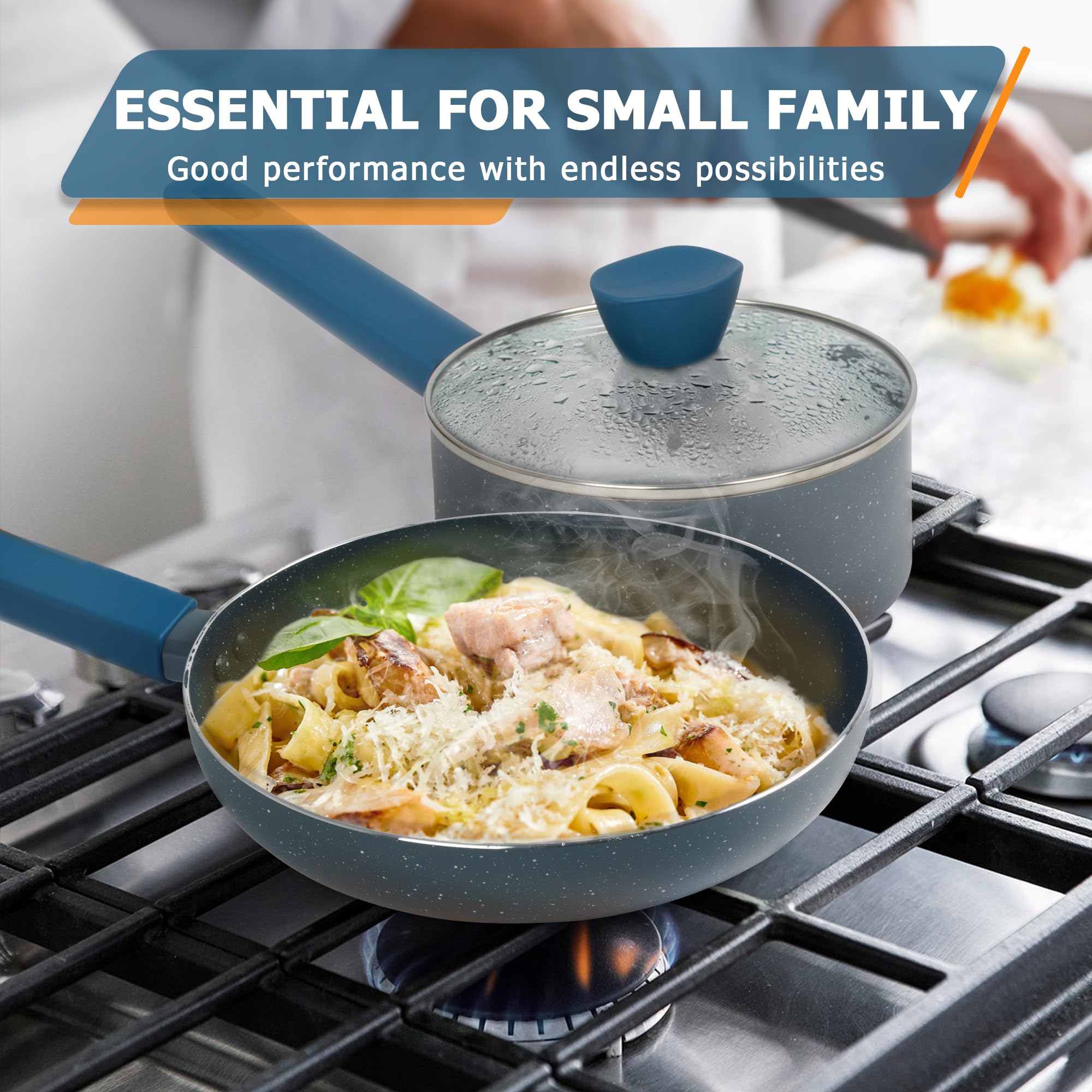 HLAFRG Set di 3 pentole antiaderenti di alta qualità con coperchi in vetro, rivestimento in granito naturale resistente, set di padelle antiaderenti, resistenti e sicure in forno fino a 232 °C