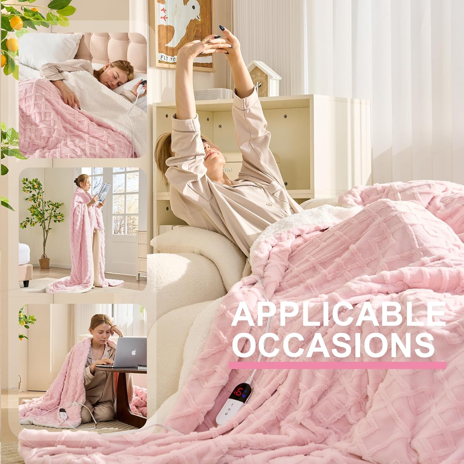 Electric Throw Heated Blanket-Super Soft Heated Throw with 6 Fast Heating Levels & 4 Hours Auto Off, 50"x60" Electric Blanket with Over-Heat Protection, Machine Washable to Keep Warm (Pink) - Image 6