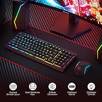 Vista 2 de Redragon S142 Combo de teclado y mouse inalámbricos para juegos, teclado de membrana RGB K515 PRO de 98 teclas y mouse inalámbrico de 4800 DPI