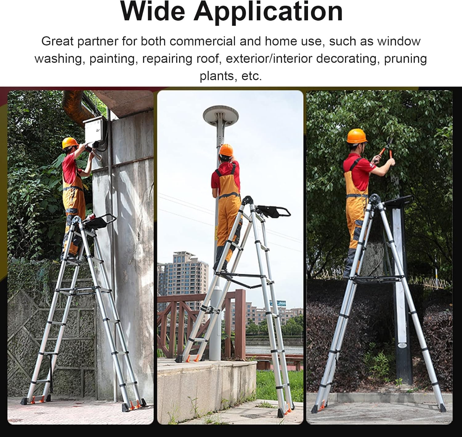 Telescopic Ladder Multi-Purpose Foldable Telescopic Ladder for Loft/Roof/Ceiling, Adjustable Telescoping Ladder with Tool Tray, Portable Step Ladder (Size : 4.2m/13.8ft)